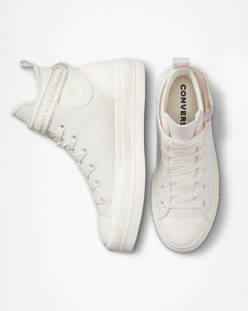 Pantofi Platforma Dama Converse Chuck Taylor All Star Lift Piele Hike Inalti Albi | RO EQFIR364